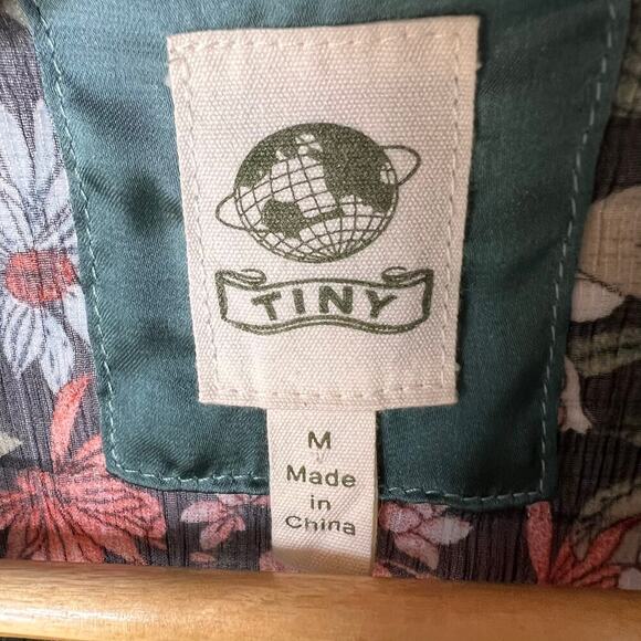 Anthropologie Tiny Blouse Womens Size Medium Teal Floral Geometric Sheer Wrap - Picture 2 of 16